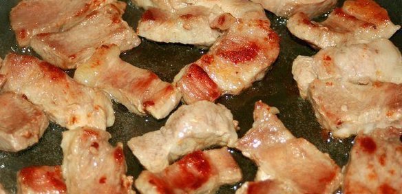 Жаренная со свининой картошка